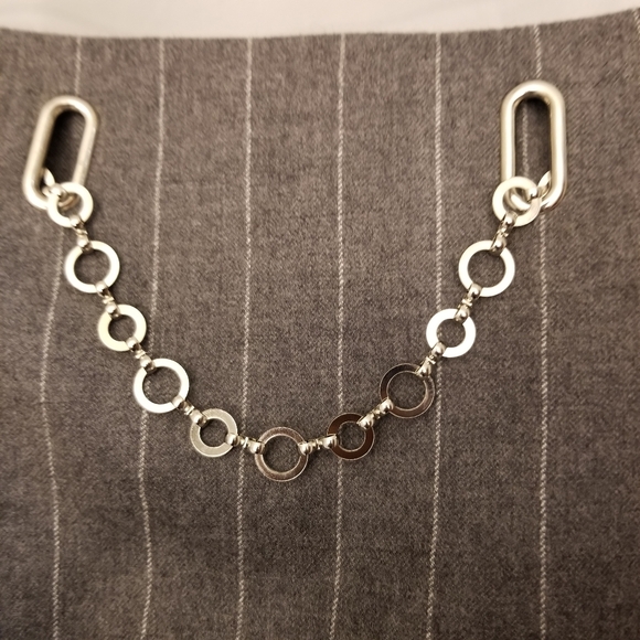 Oscar Pinstripe Wool Pencil Skirt with Chain Link Detail, Grey, Size 8, NWT - Picture 3 of 7